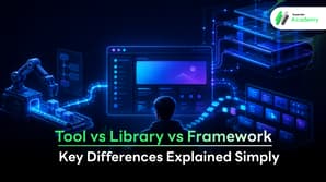 Infographic showing the differences between a Build Tool, Library, and Framework in web development.