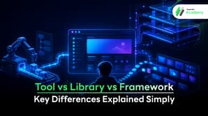Infographic showing the differences between a Build Tool, Library, and Framework in web development.