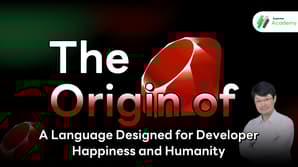 The bright red Ruby programming language logo with a creative and happy developer workspace background.