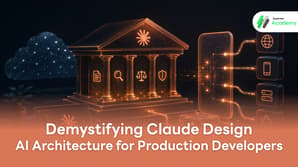 AI system architecture graphic featuring a classic Greek-style building with the Anthropic starburst logo, connected to data, cloud computing, and smartphone icons, with the Thai title text 'Deep Dive into Claude Design: AI Architecture for Production Developers'.