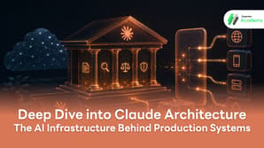 AI system architecture graphic featuring a classic Greek-style building with the Anthropic starburst logo, connected to data, cloud computing, and smartphone icons, with the Thai title text 'Deep Dive into Claude Design: AI Architecture for Production Developers'.