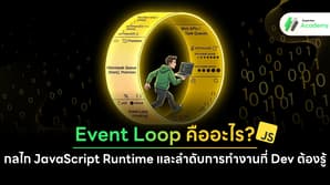 ไดอะแกรมแสดงการทำงานของ JavaScript Event Loop เชื่อมโยงระหว่าง Call Stack, Web APIs และ Task Queue